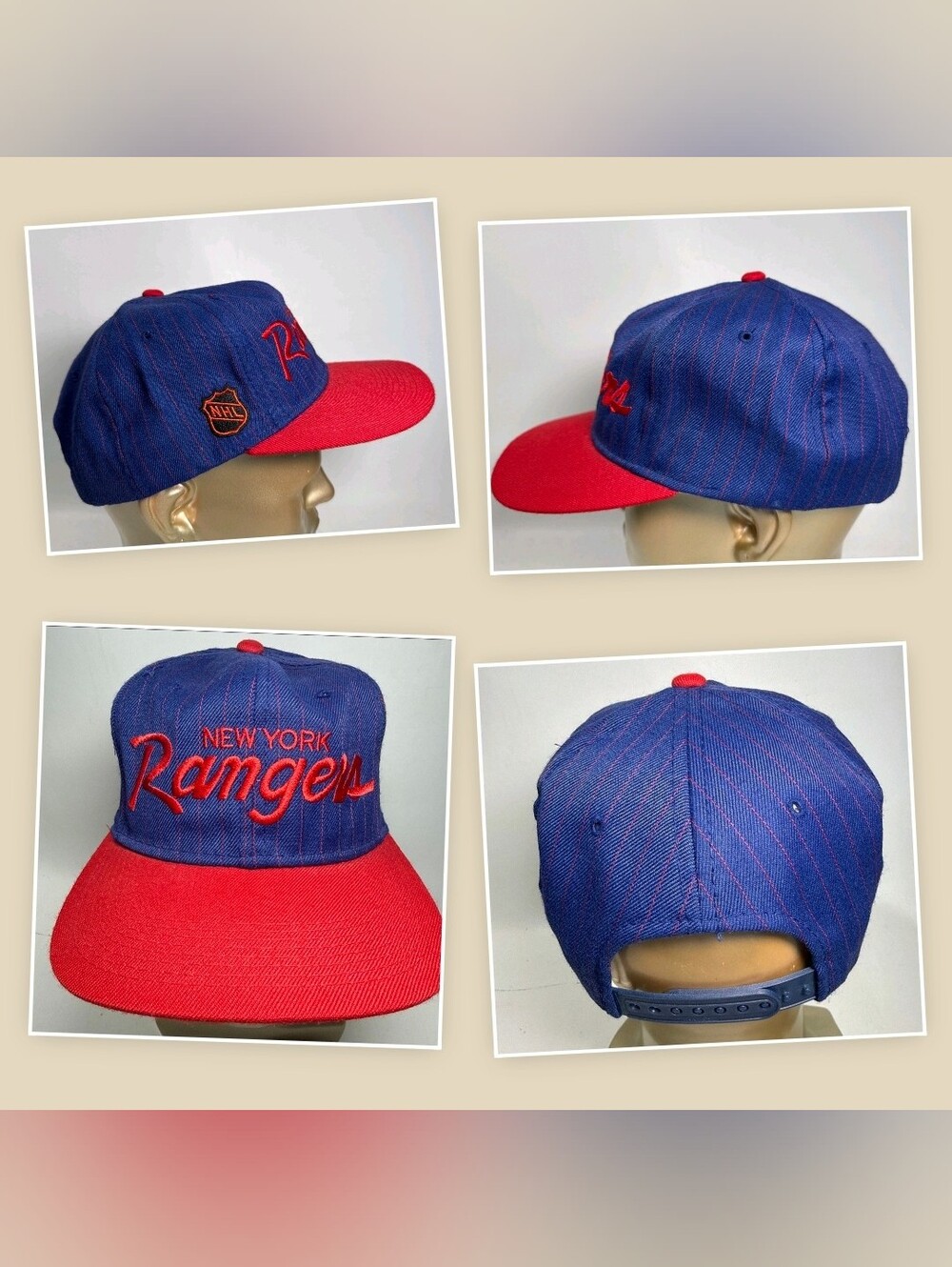 Vtg Sports Specialties New York Rangers Script Pinstriped Snapback Hat/Cap Rare